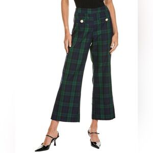 Alexia Admor Jayden Wide‎ Leg Cropped Pants - Size 14 - Green Plaid - NWT